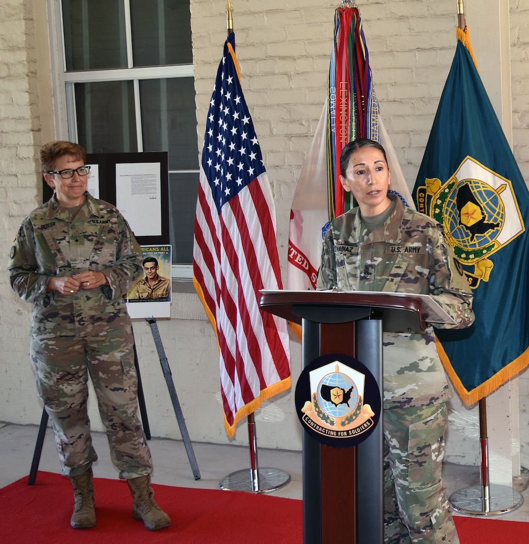 Command Sgt. Maj. Chantel Sena-Diaz (right) and Brig. Gen. Christine Beeler