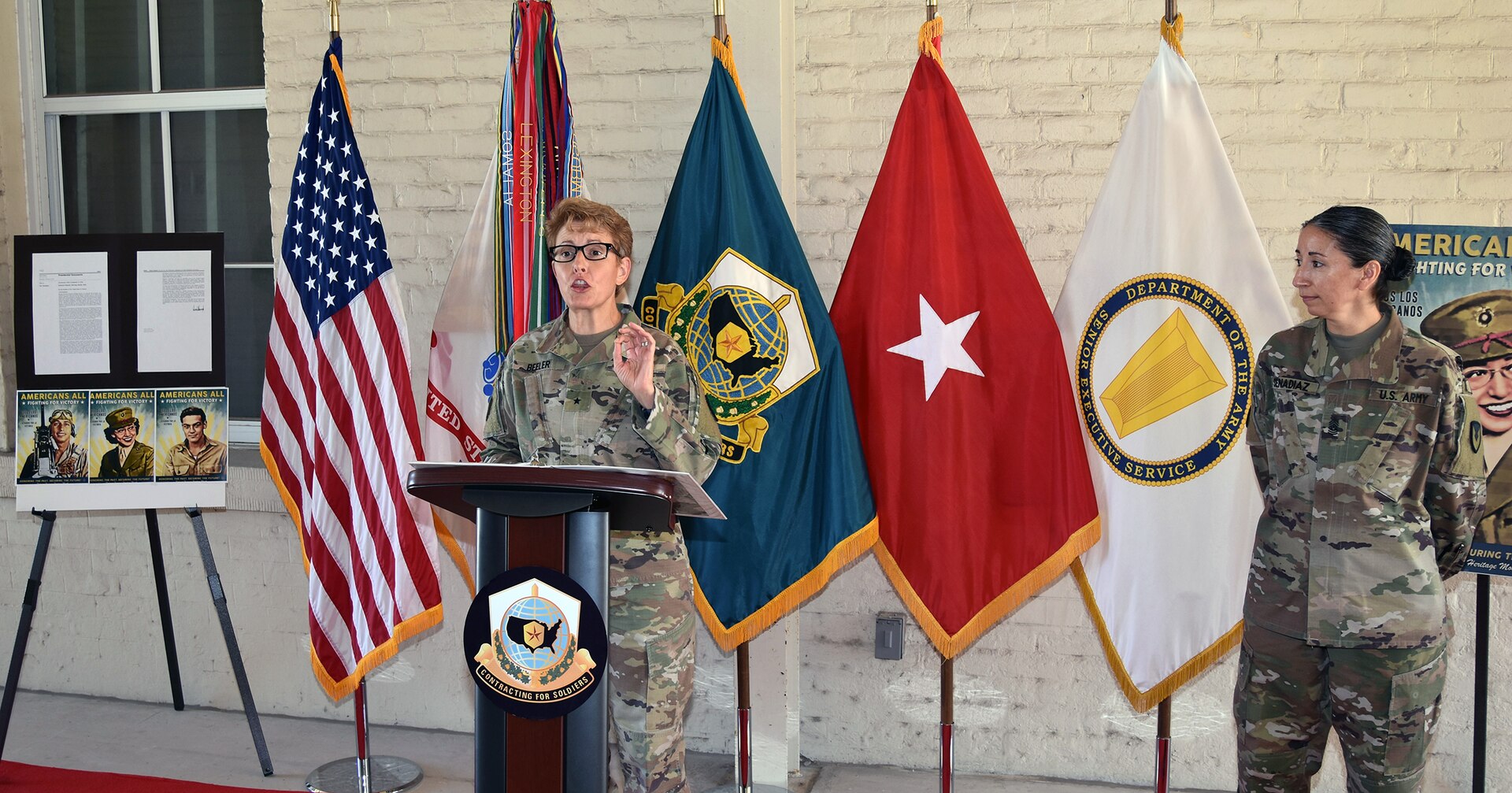 Brig. Gen. Christine Beeler (left) and Command Sgt. Maj. Chantel Sena-Diaz