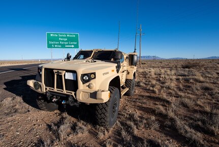 White Sands, N.M. (February 08, 2020) White Sands Missile Range in New Mexico provided ideal range conditions for Naval Information Warfare Center (NIWC) Atlantic engineers to validate Military Code, or M-Code, on JLTV test platforms.
