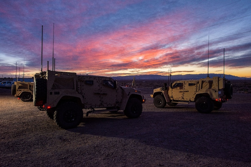 White Sands, N.M. (February 09, 2020) Naval Information Warfare Center (NIWC) Atlantic engineers traveled to New Mexico to validate Military Code, or M-Code, on JLTV test platforms like the ones pictured here.