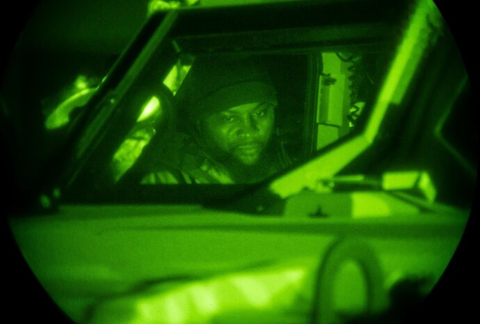 White Sands, N.M. (February 10, 2020) Derrick Smalls, a senior testing specialist, configures the C4I suite inside of a JLTV.