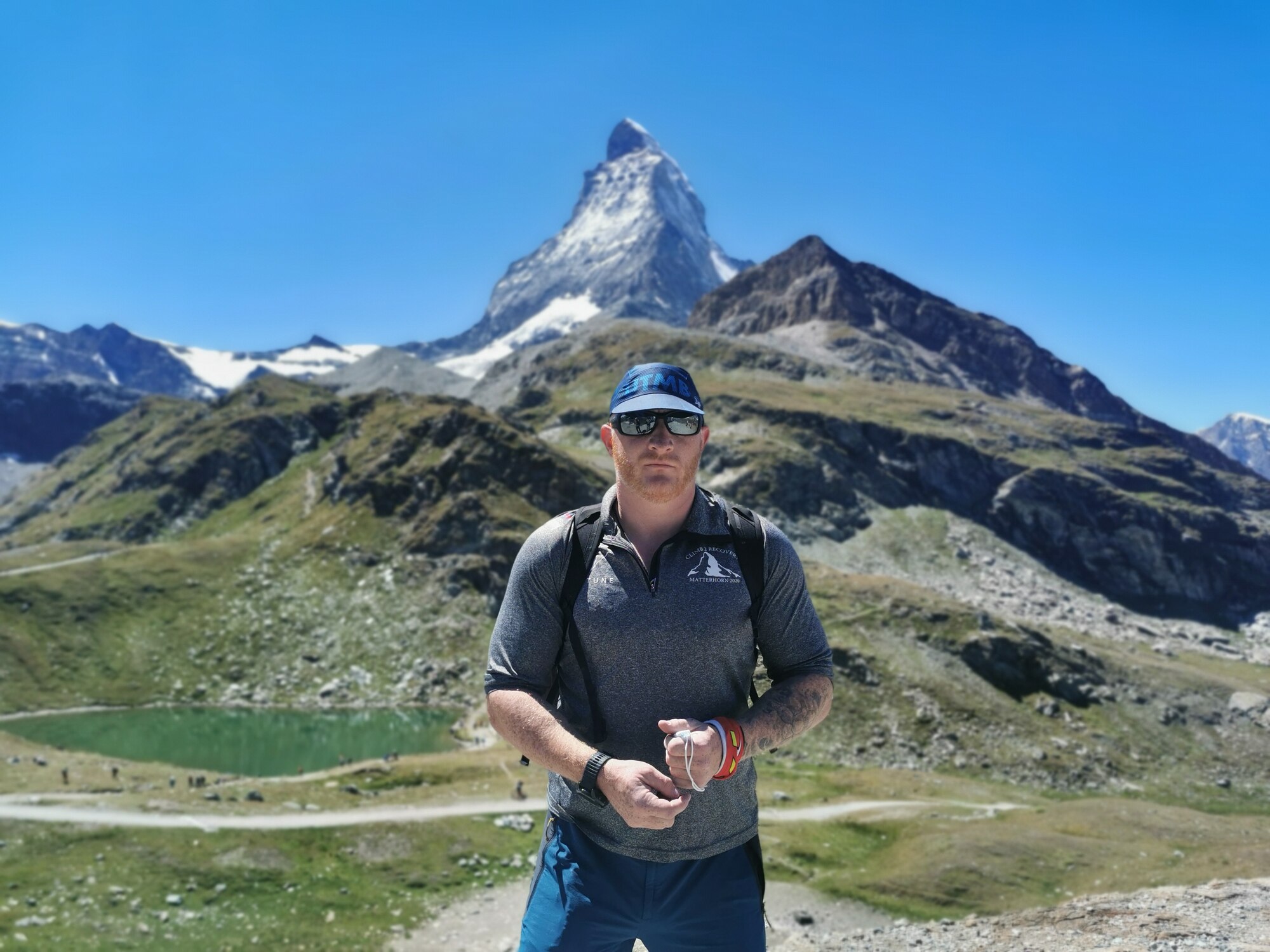 Ray Hoogendijk, 423rd Force Support Squadron Outdoor Recreation (ODR) director at RAF Molesworth, England, joined six other wounded veterans to climb the Matterhorn mountain in the Swiss Alps, Aug. 6, 2020. The trip was organized by Climb2Recovery, a U.K. charity focused on supporting the physical and mental recovery of wounded veterans through rock climbing. The purpose of the climb was to support Army veteran Neil Heritage, who made history as the first double amputee to climb the Matterhorn summit, and to raise awareness about the Climb2Recovery’s mission. (Courtesy Photo)