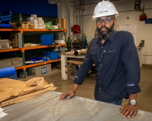 Mtume Salaam, a 2014 graduate of the Southwest Regional Maintenance Center Apprentice Program in San Diego, California, was selected to be the new Deputy Apprentice Program Administrator at Puget Sound Naval Shipyard & Intermediate Maintenance Facility Detachment San Diego. (PSNS & IMF photo by Jeremy Moore)