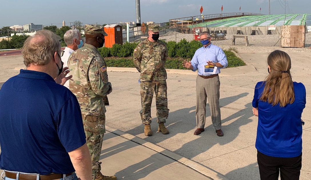 Brig. Christopher G. Beck, Commander, U.S. Army Corps of Engineers Southwestern Division recently visited the Panther Island/Central City Education Center. He received a project briefing and toured the project area to see the current progress.