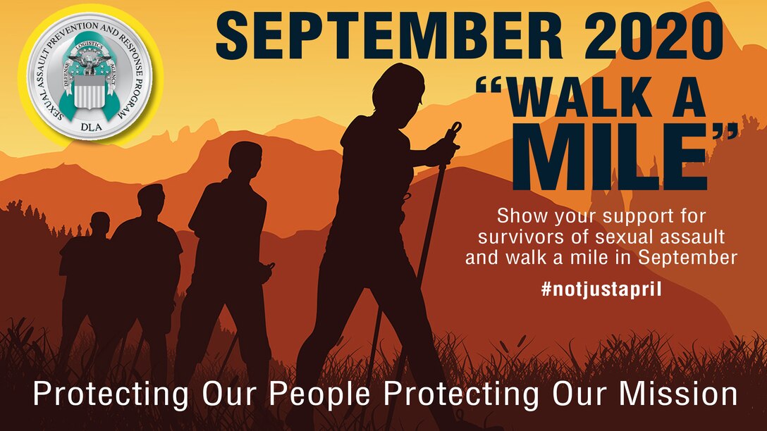 Graphic with "September 2020 Walk a Mile" and Protecting our people, protecting our mission.