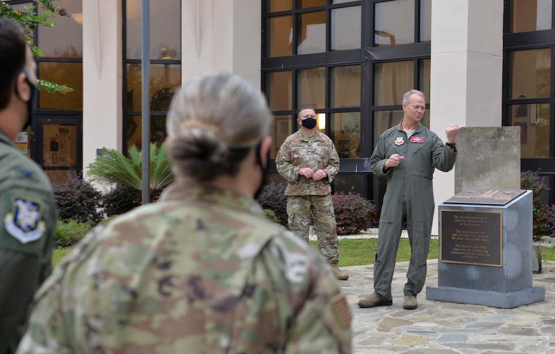U.S. Air Force Gen. Mark Kelly, commander of Air Combat Command, speaks to members of the 601st Air Operation Center during a visit to Tyndall Air Force Base, Florida, Sept. 29, 2020.