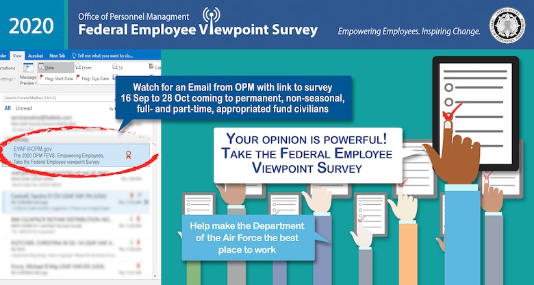 The Federal Employee Viewpoint Survey will be available for Air Force civilian employees starting mid-September. (U.S. Air Force courtesy graphic)