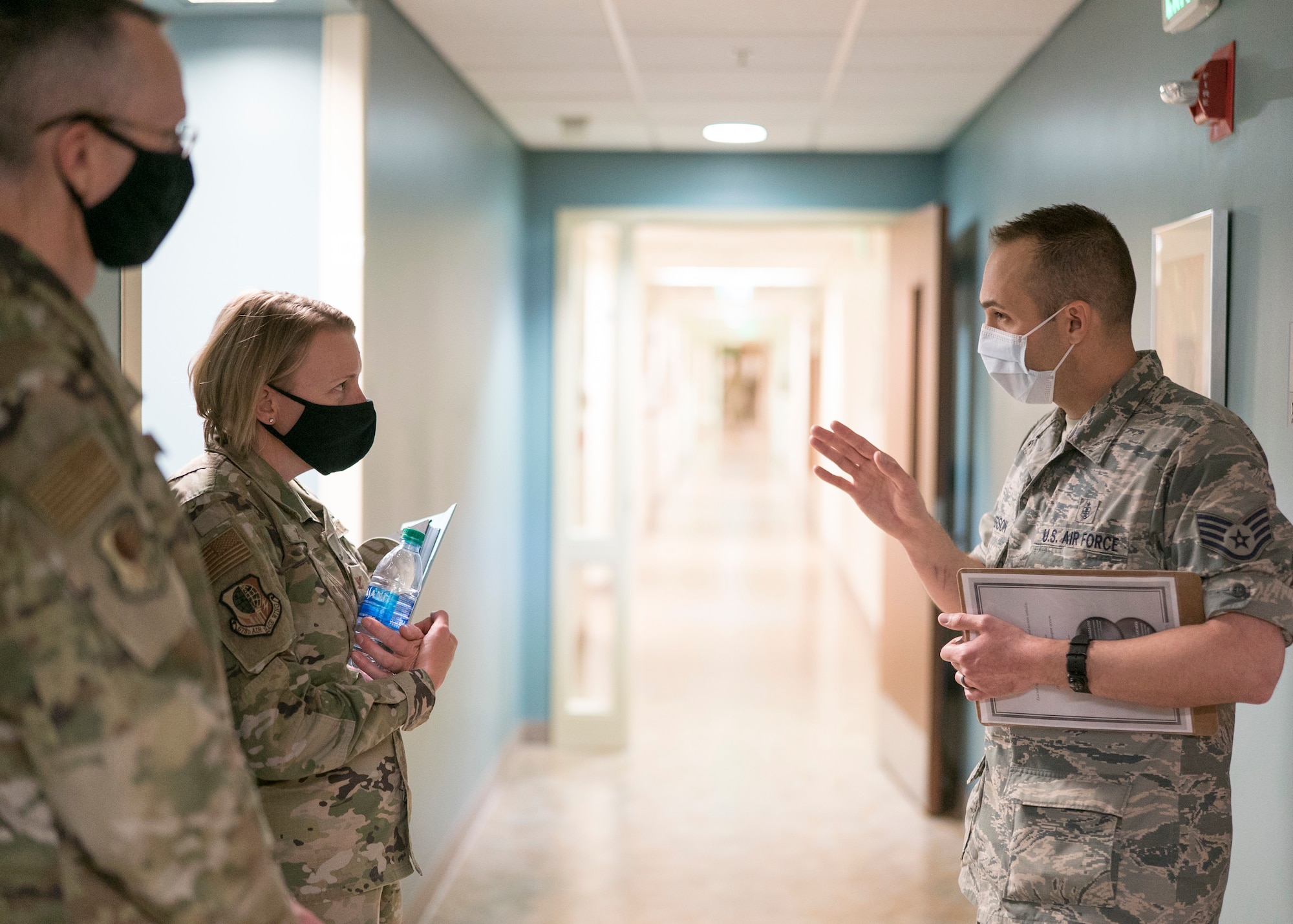 U.S. Air Force Staff Sgt. Jason Henderson, 673d Medical Operations Squadron noncommissioned officer in charge of developmental pediatrics, briefs U.S. Air Force Col. Kirsten Aguilar, Joint Base Elmendorf-Richardson and 673d Air Base Wing commander, during a 673d MDOS immersion tour at JBER, Alaska, Sept. 24, 2020. Aguilar familiarized herself with the 673d MDOS and its role in supporting installation readiness after taking command of the installation on July 14, 2020. The 673d MDOS works to enhance the performance and overall health of JBER in order to ensure combat effectiveness. (U.S. Air Force photo by Senior Airman Crystal A. Jenkins)