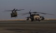A CH-47 Chinook helicopter, operated by Soldiers with Bravo Company, 2-104th General Support Aviation Battalion, 28th Expeditionary Combat Aviation Brigade, takes off from an airfield for a local area orientation flight in the 28th ECAB's area of operations after arriving in the Middle East. These flights ensure 28th ECAB aircrews are properly acclimated and can conduct missions safely during the deployment.