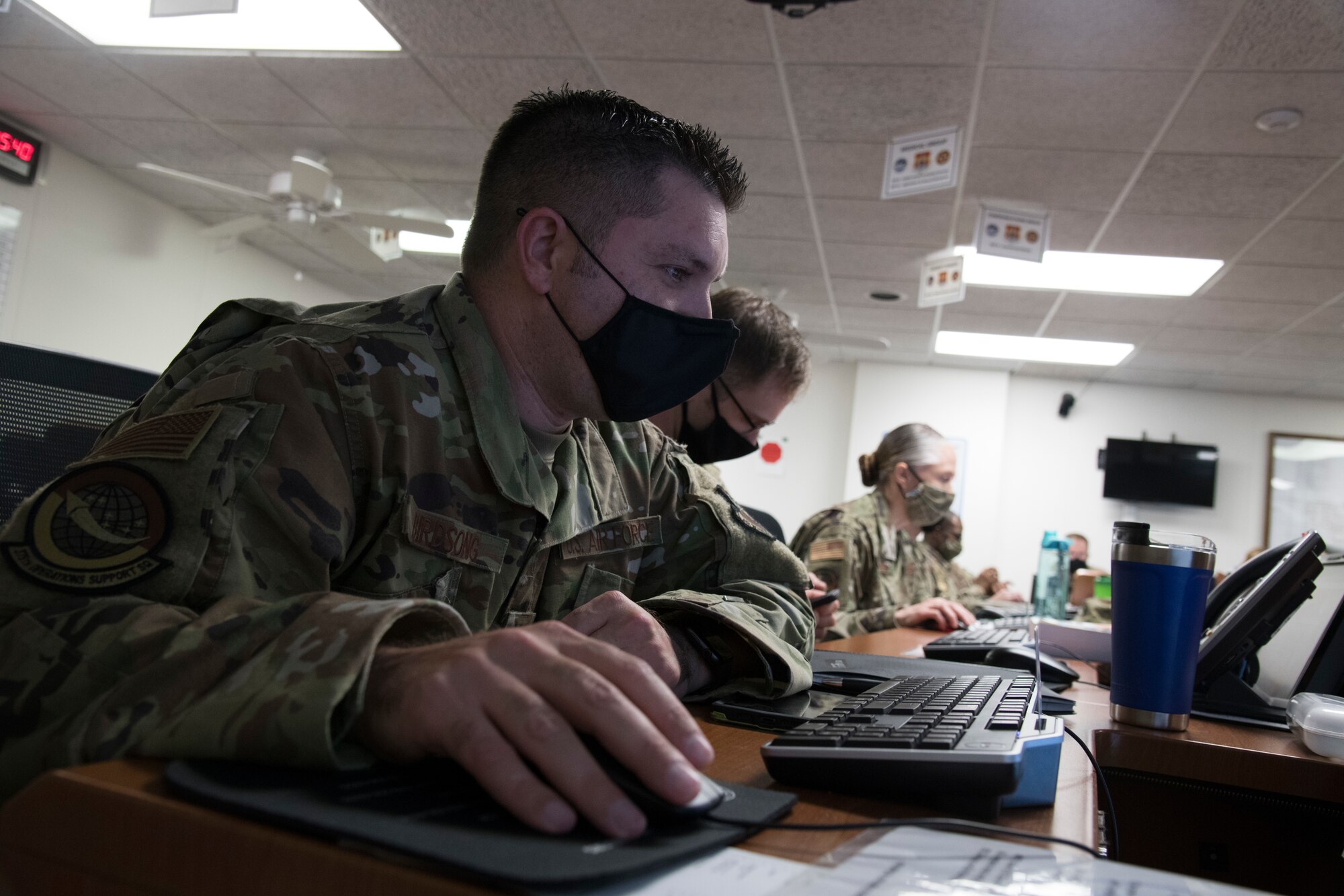 U.S. Air Force officer uses computer
