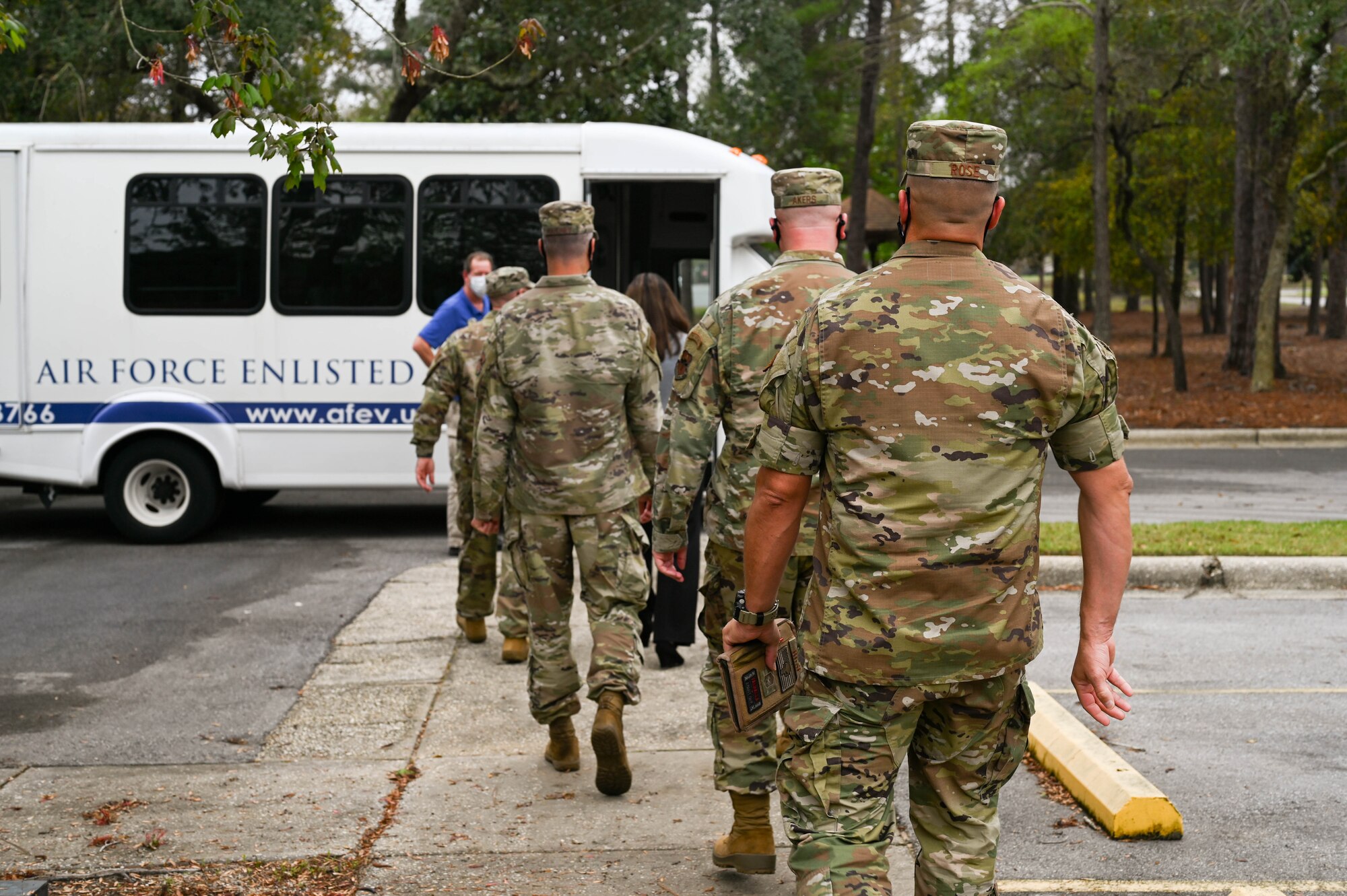 Chiefs take a tour of the Enlisted Village.