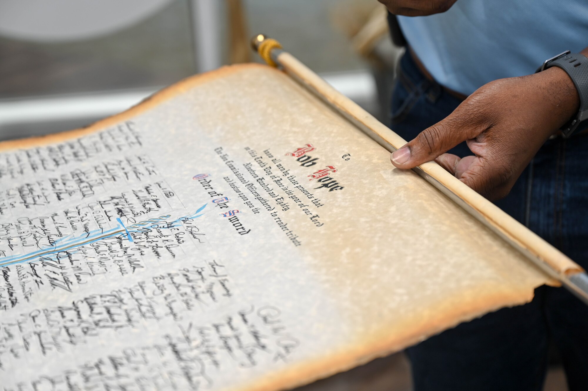 Order of the sword scroll of Bob Hope.