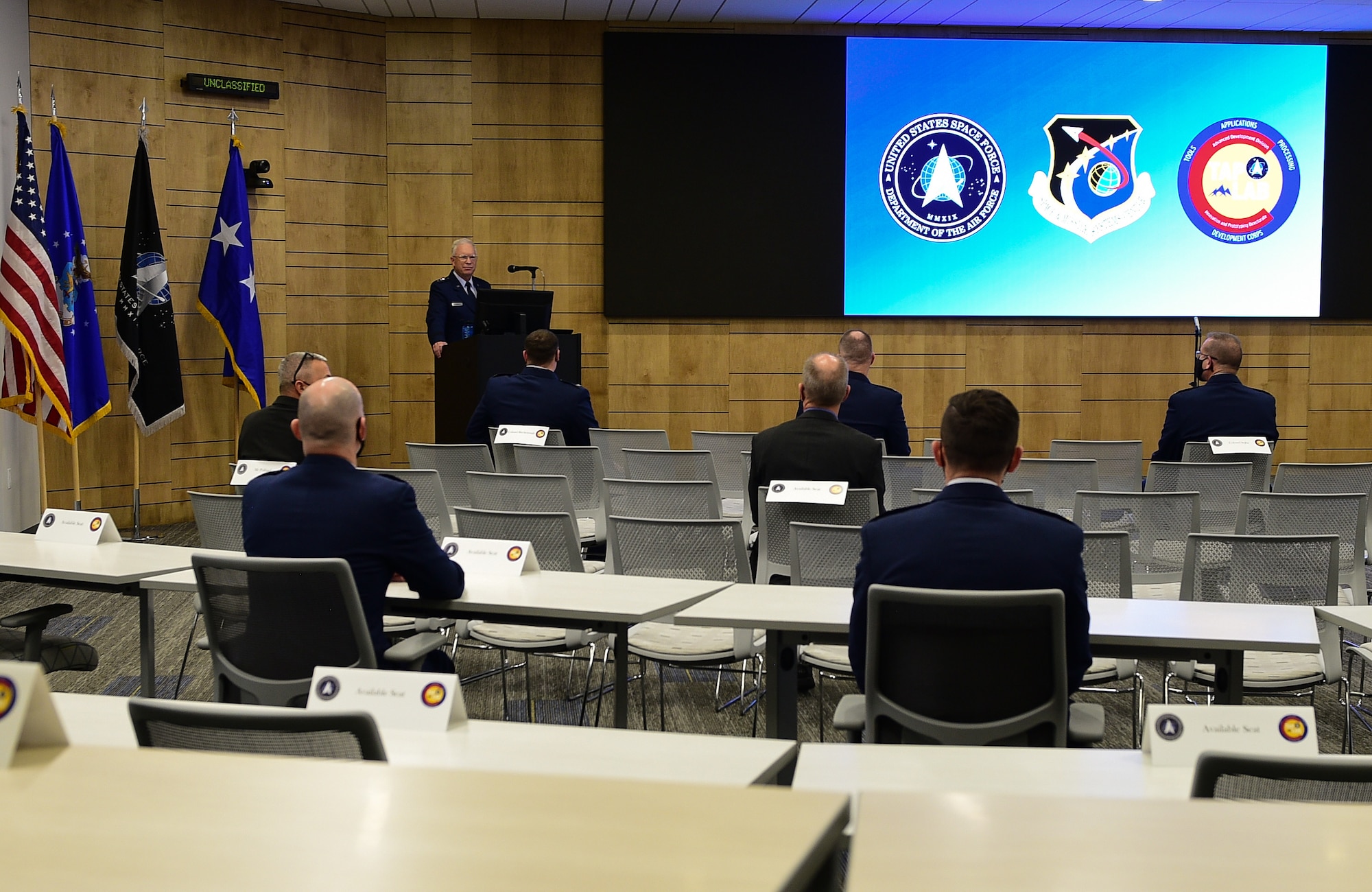 Lt. Gen. John F. Thompson, SMC commander and program executive officer for Space speaks to attendees during grand re-opening ceremony of  SMC’s newly renovated state-of-the-art TAP Lab on Mar. 31, 2021 in Boulder, Colo.  (U.S. Space Force photo by Senior Airman Danielle McBride)