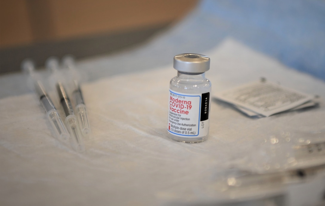 U.S. Marines from MARFORCYBER, receive the COVID-19 vaccination at the McGill Training Center on Fort George G. Meade, Md., Mar. 10, 2021. The vaccinations help prevent the spread of the virus to family members and other Marines.