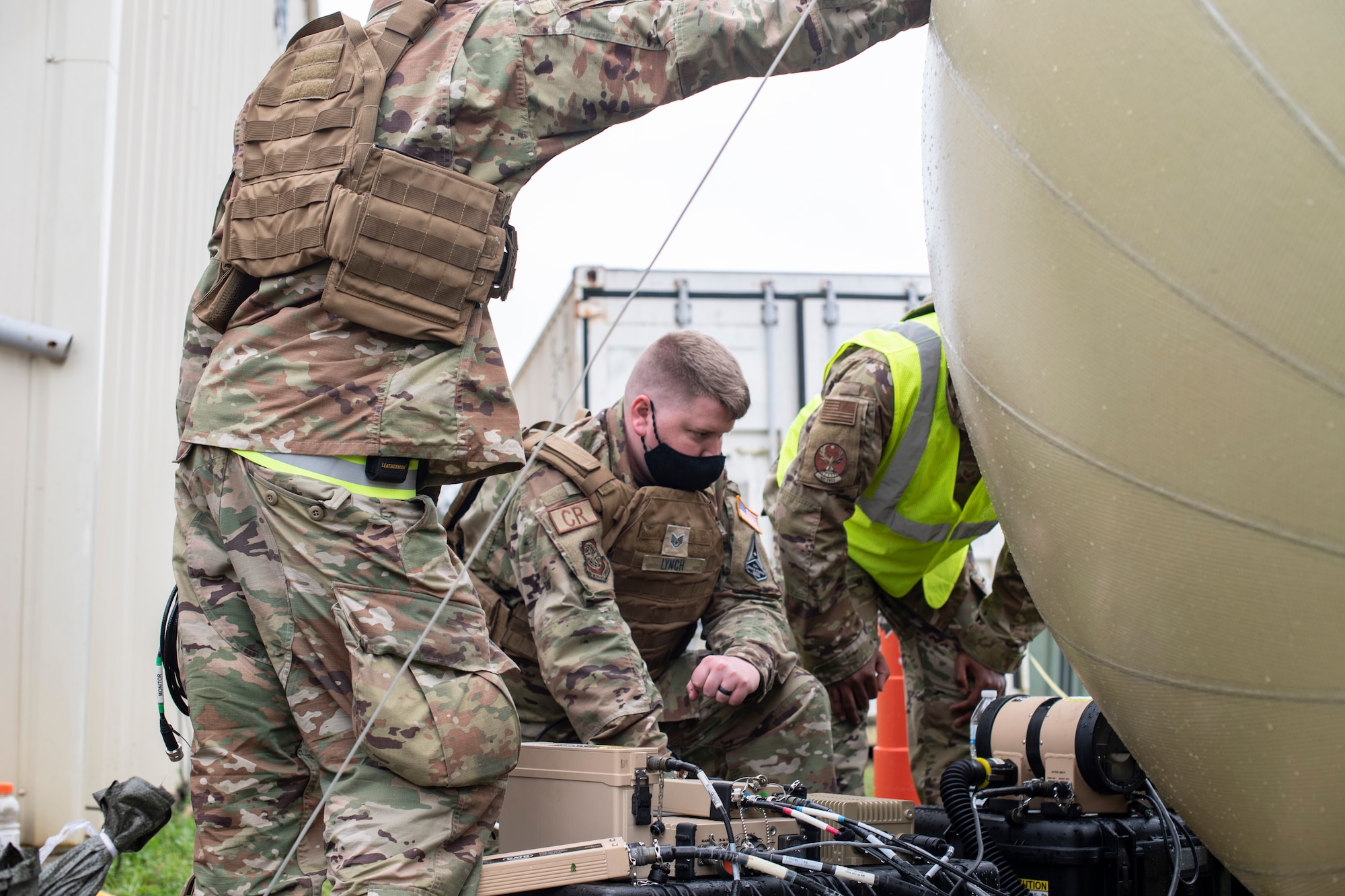 U.S. Space Force Staff Sgt. Kevin Lynch, 321st Contingency Response Squadron mobile command, control, communications and computer technician, acquires a satellite signal March 25, 2021, during Exercise Turbo Distribution 21-2 at Camp Shelby, Mississippi. Turbo Distribution is a joint task force port opening aerial port of debarkation field training exercise that was held March 24-31. Participating units included the 621st Contingency Response Group stationed at Joint Base McGuire-Dix-Lakehurst, New Jersey, and the U.S. Army 688th Rapid Port Opening Element stationed at Joint Base Langley-Eustis, Virginia. (U.S. Air Force photo by Tech. Sgt. Luther Mitchell)