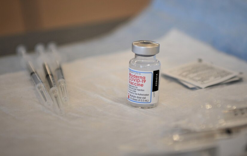 U.S. Marines receive the COVID-19 vaccination at the McGill Training Center on Fort George G. Meade, Md., Mar. 10.