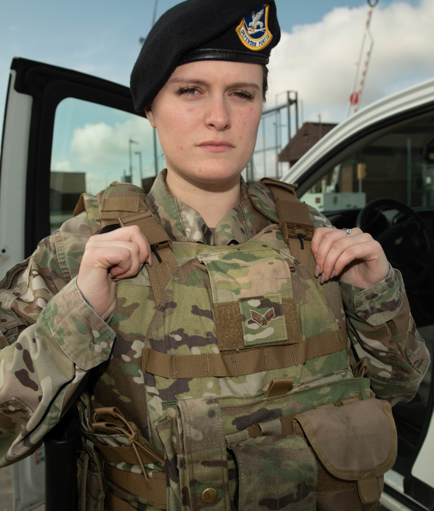 The new body armor offers better fit for the female defenders by incorporating a curved chest plate and added buckles for adjustability.