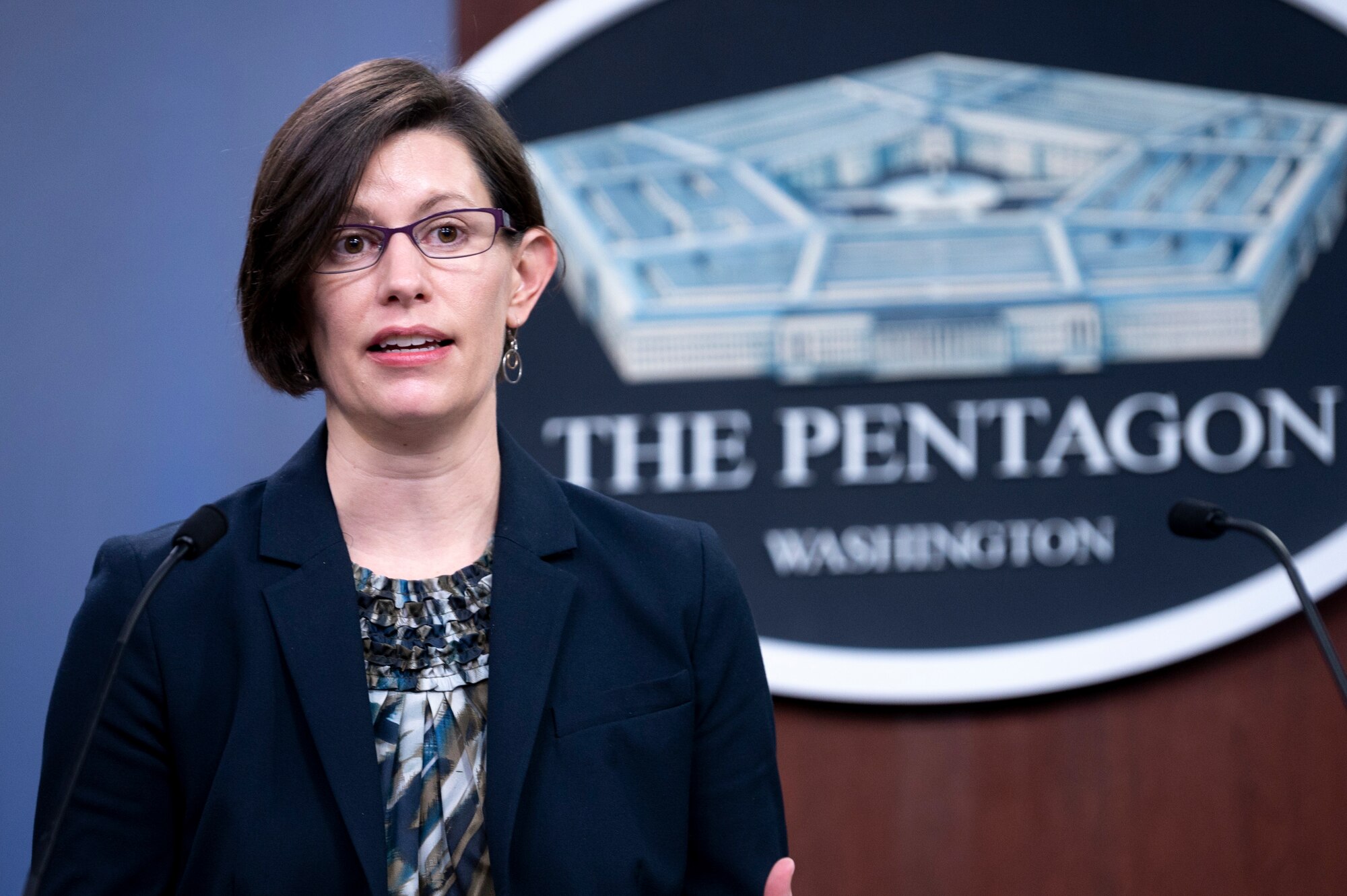 The director of the Department of Defense Military Accessions Policy, Stephanie Miller, briefs the media, the Pentagon, Washington, D.C., March 31, 2021. (DoD photo by Lisa Ferdinando)