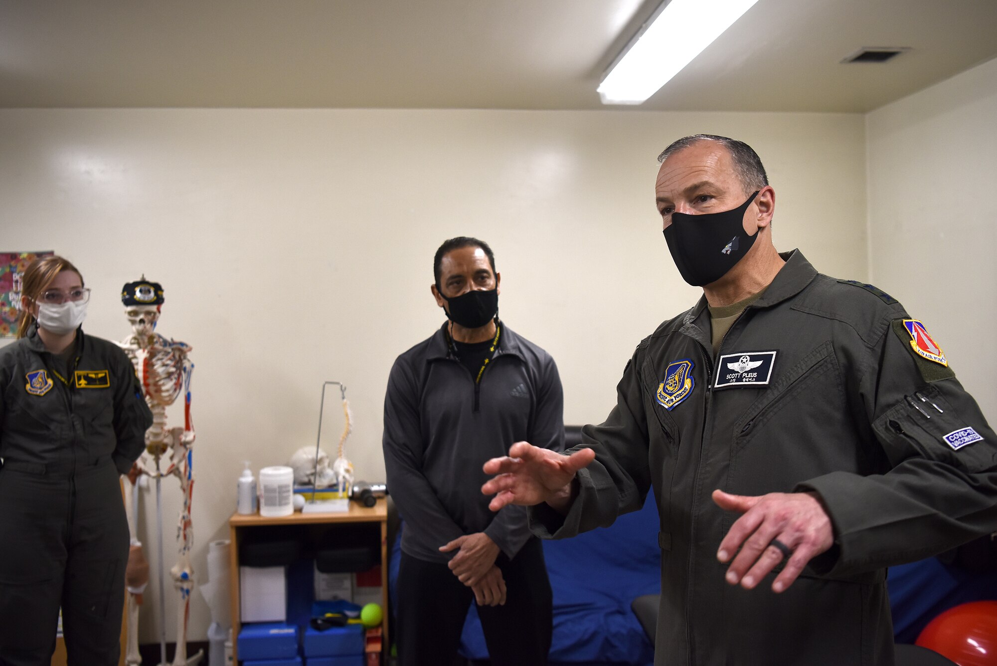 Lt. Gen. Scott Pleus, 7th Air Force commander, talks about optimizing the human weapon system at the 80th Fighter Squadron at Kunsan Air Base, Republic of Korea, April 1, 2021. During his visit, Pleus held a mentorship session with Kunsan’s company grade officers, toured the O’Malley Dining Facility, visited the fighter squadrons and more.  (U.S. Air Force photo by Senior Airman Suzie Plotnikov)