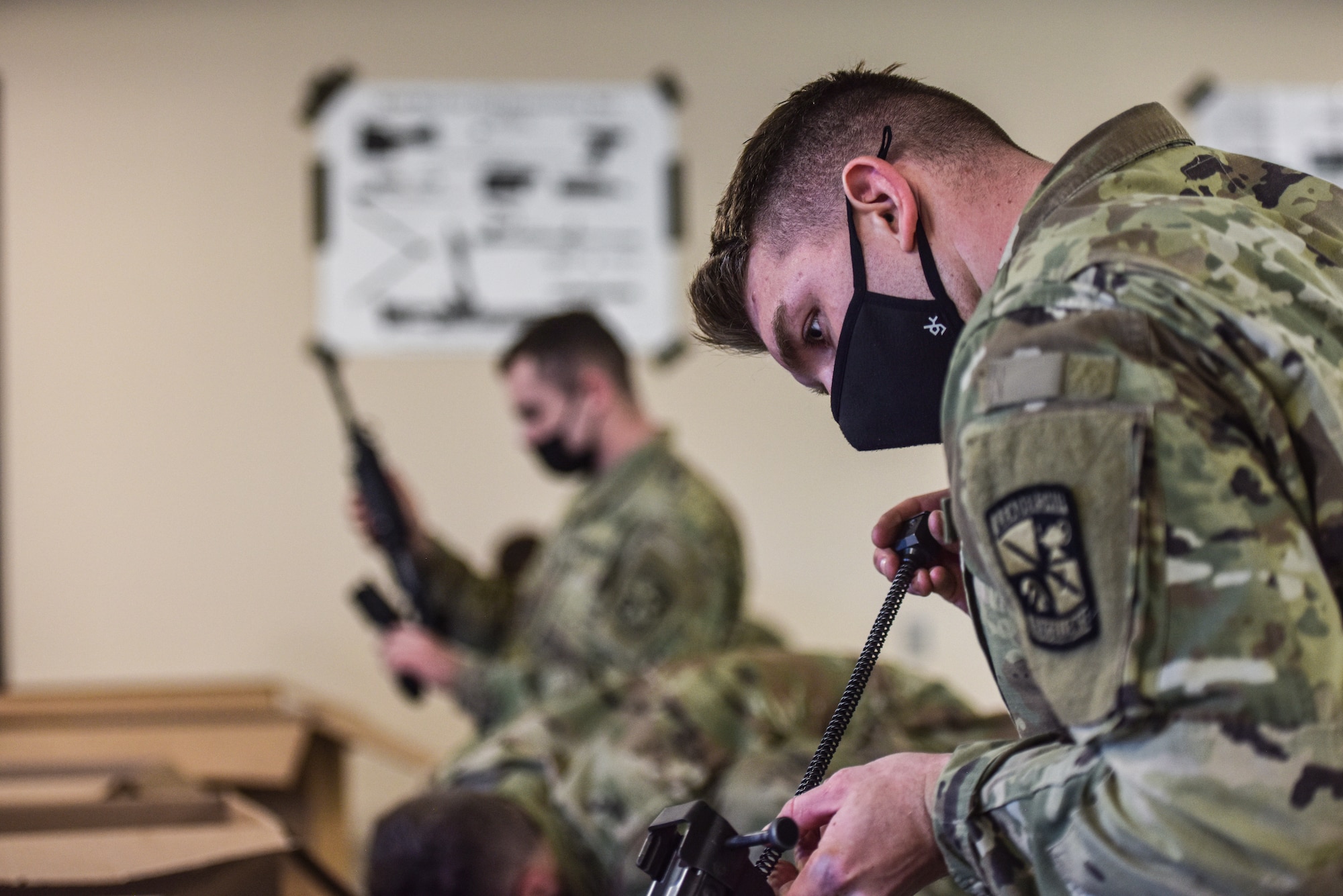 A Reserve Officers' Training Corps cadet  assembles a rifle during a timed event for the Brigade Ranger Challenge at Joint Base McGuire-Dix-Lakehurst, N.J., March 27, 2021. The Ranger Challenge is made up of several timed events across Army Support Activity Fort Dix which are then tallied and compared for first place at the end of the weekend.