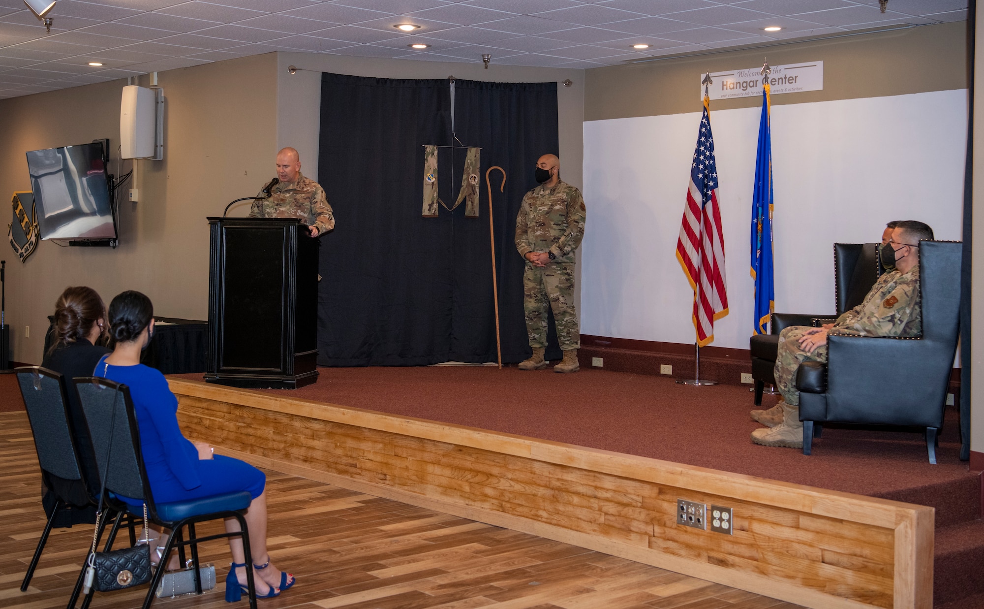 Chaplain (Col.) David Kelley, Air Force Global Strike Command command chaplain, speaks during the assumption of the stole ceremony at Dyess Air Force Base, Texas, Mar. 24, 2021.