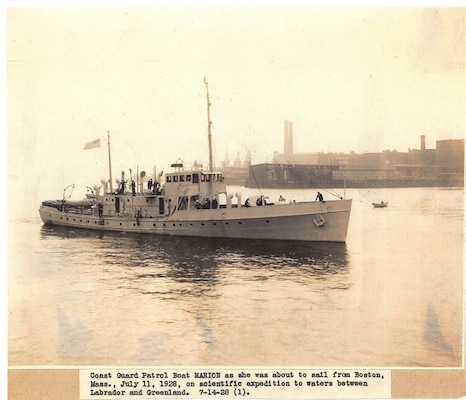 Coast Guard Patrol Boat MARION as she was about to sail from Boston, Mass., July 11, 1928, on scientific expedition to waters between Labrador and Greenland.