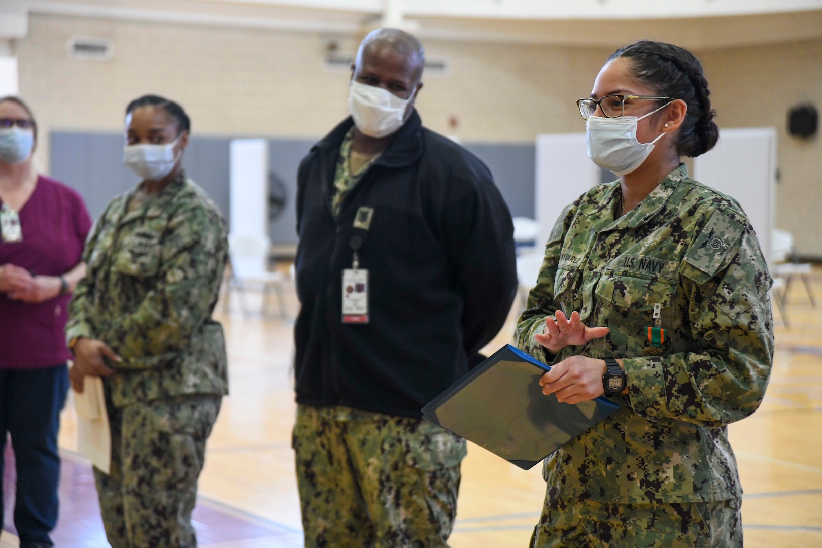 Recently, Hospital Corpsman Denisse Estrada Suarez was recognized for her commitment to our patients while serving at the Wallace Creek COVID-19 Vaccine site. HN Estrada Suarez used her bilingual skillset to translate a vaccine questionnaire to overcome language barriers that would have prevented some recipients from receiving the vaccine.