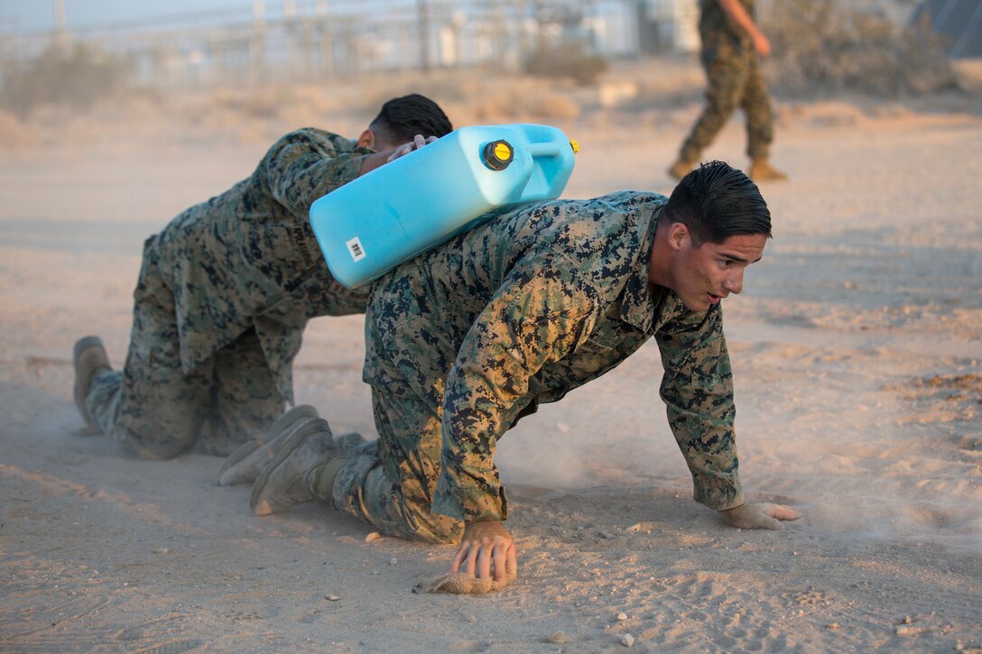 U.S. Marines with Headquarters and Headquarters Squadron (H&HS), compete in the monthly squadron competition on Marine Corps Air Station Yuma, Ariz., Oct. 9, 2020.