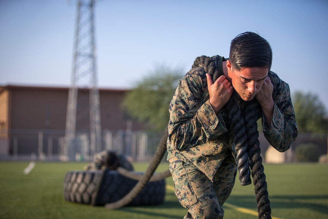U.S. Marines with Headquarters and Headquarters Squadron (H&HS), compete in the monthly squadron competition on Marine Corps Air Station Yuma, Ariz., Oct. 9, 2020.