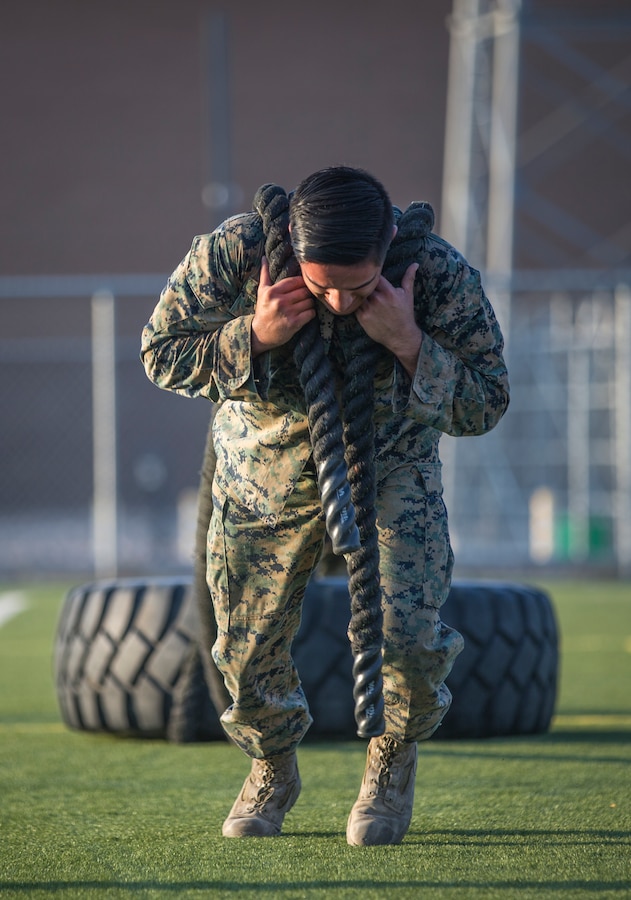 U.S. Marines with Headquarters and Headquarters Squadron (H&HS), compete in the monthly squadron competition on Marine Corps Air Station Yuma, Ariz., Oct. 9, 2020.