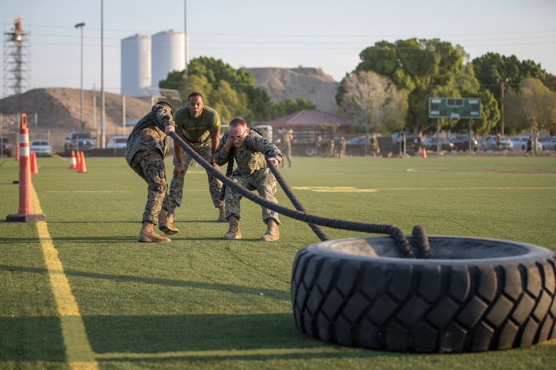 U.S. Marines with Headquarters and Headquarters Squadron (H&HS), compete in the monthly squadron competition on Marine Corps Air Station Yuma, Ariz., Oct. 9, 2020.