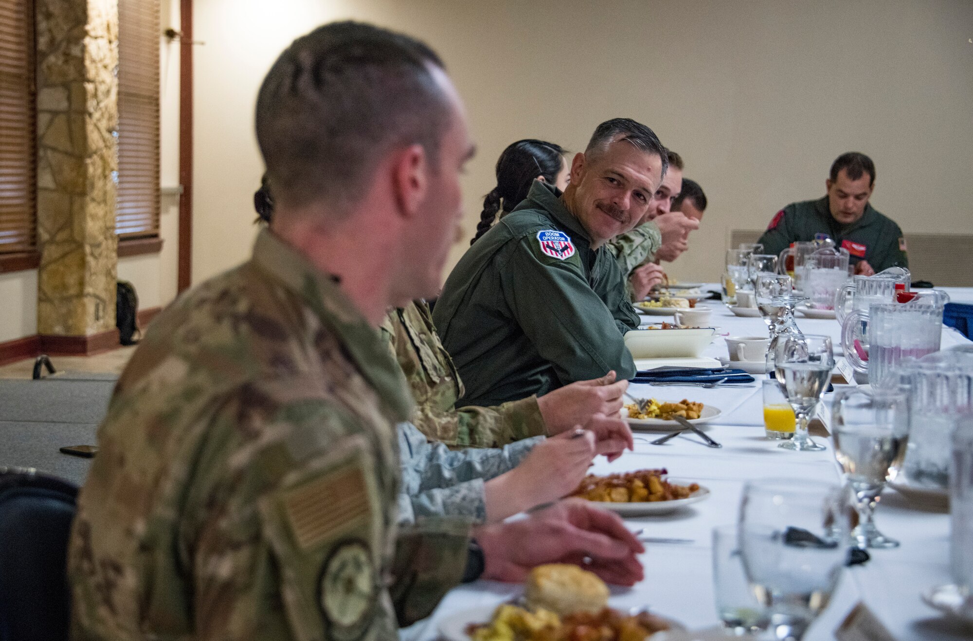 U.S. Air Force Maj. Gen. Craig Wills, 19th Air Force commander, listens to an Airman’s question during the Company Grade Officer (CGO) mentorship breakfast on March 30, 2020, at Club Altus on Altus Air Force Base, Oklahoma. Wills mentored CGOs and other officers during his visit, providing advice on several topics including how to better care for Airmen. (U.S. Air Force photo by Airman 1st Class Amanda Lovelace)