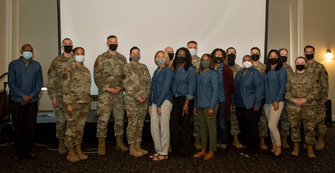 Members of Team Seymour gather during the annual Mental Health Symposium at Seymour Johnson Air Force Base, North Carolina, March 31, 2021.