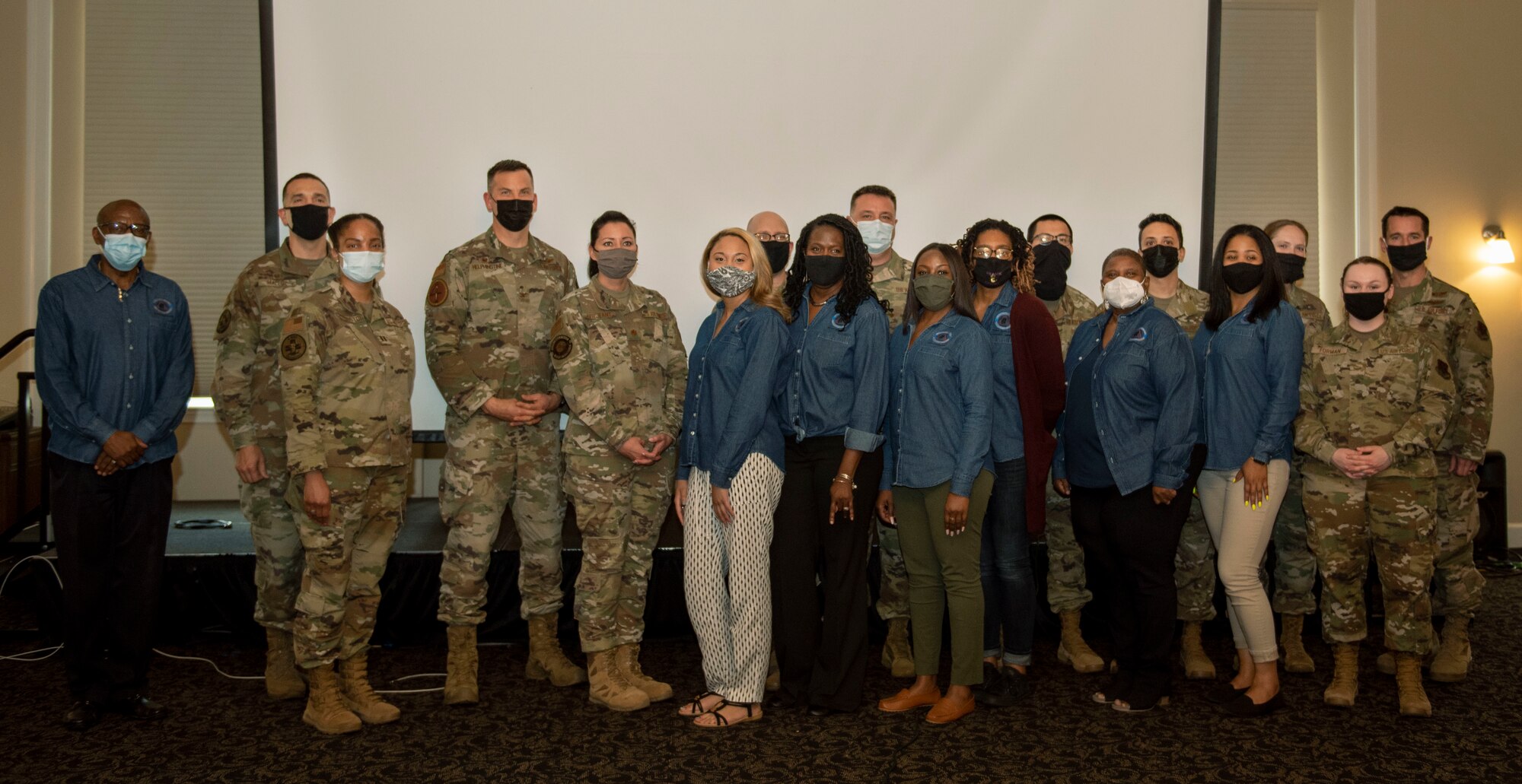 Members of Team Seymour gather during the annual Mental Health Symposium at Seymour Johnson Air Force Base, North Carolina, March 31, 2021.