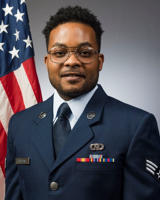 Official Photo of Ja'Von Copeland, Percussionist with the Heritage of America Band at Langley AF Base, Virginia. SrA Copeland performs with Rhythm in Blue, one of the six ensembles in the band.