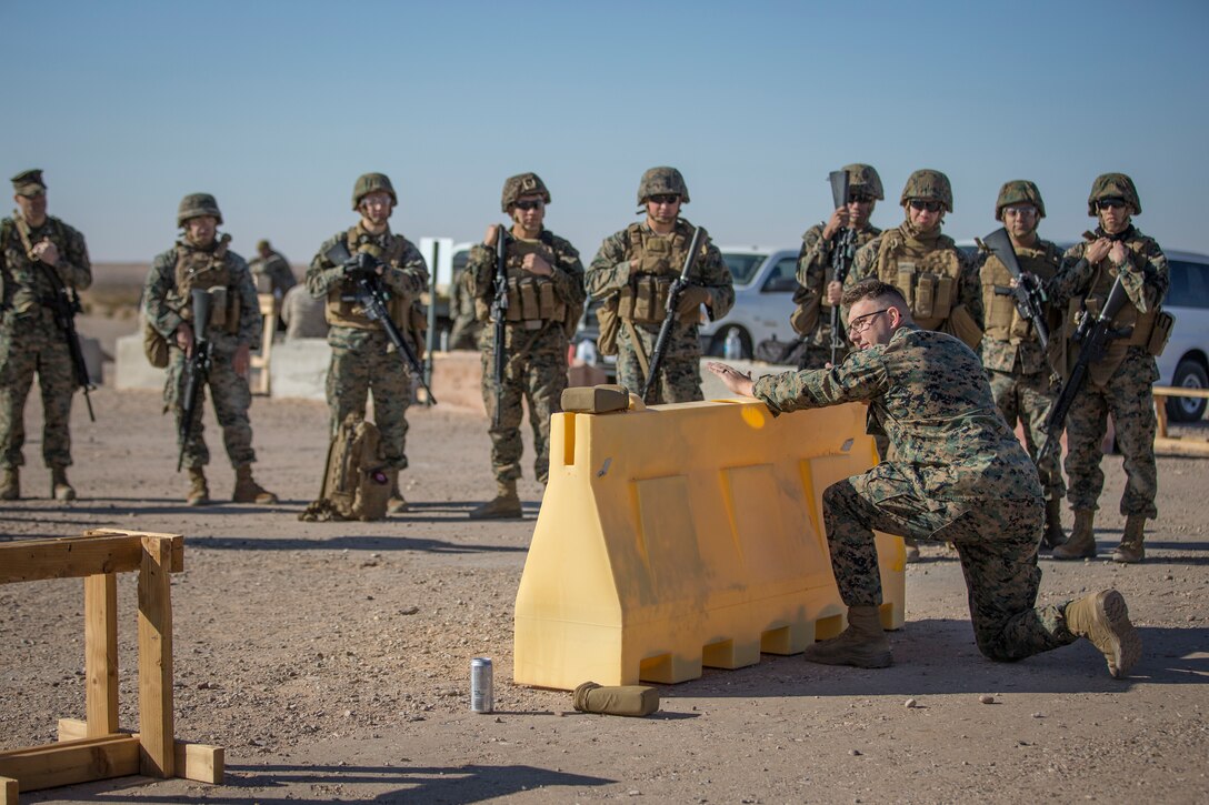 U.S. Marine Corps Staff Sgt. Kyle Bazner with Headquarters and Headquarters Squadron (H&HS) gives a class during "Operation Backbone" in Yuma, Arizona, Oct. 28, 2020.