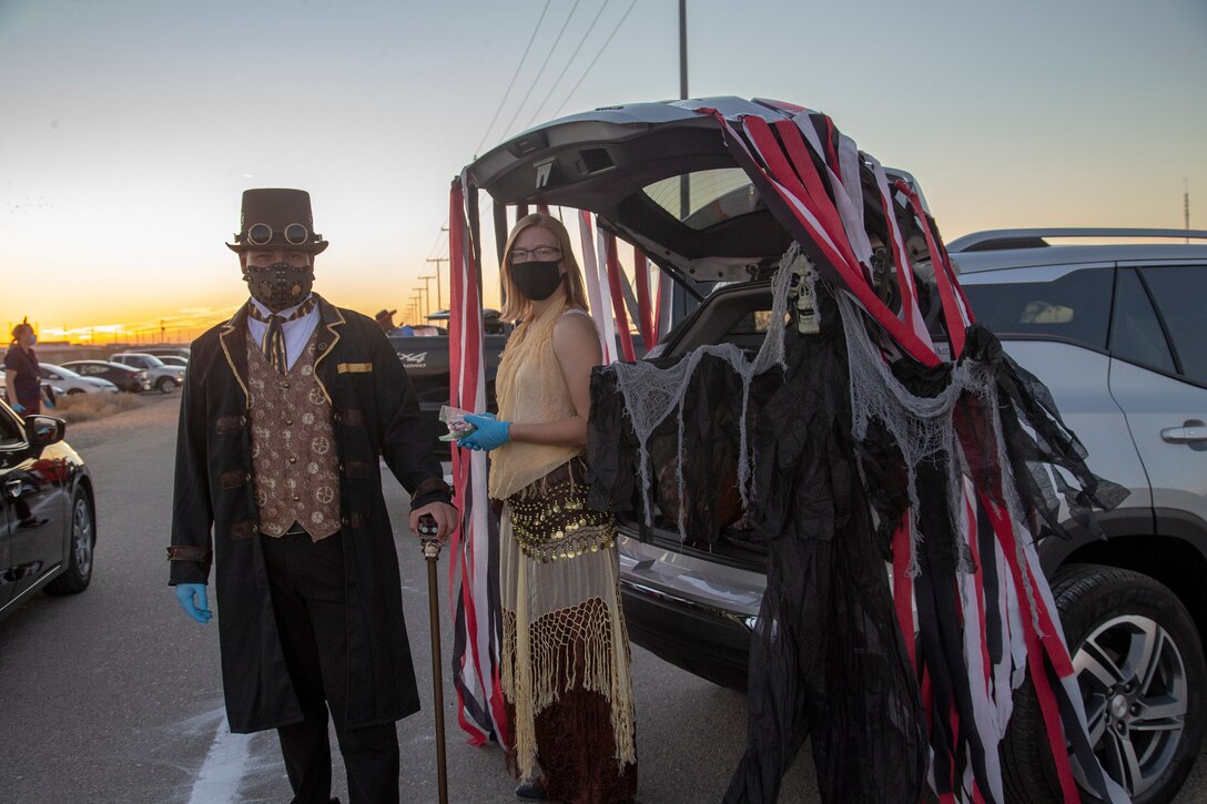 Service members and their families decorated their vehicle trunks in the spirit of Halloween during the annual Red Ribbon “Trunk or Treat” drive thru event held aboard Marine Corps Air Station Yuma, Ariz., October 29, 2020.