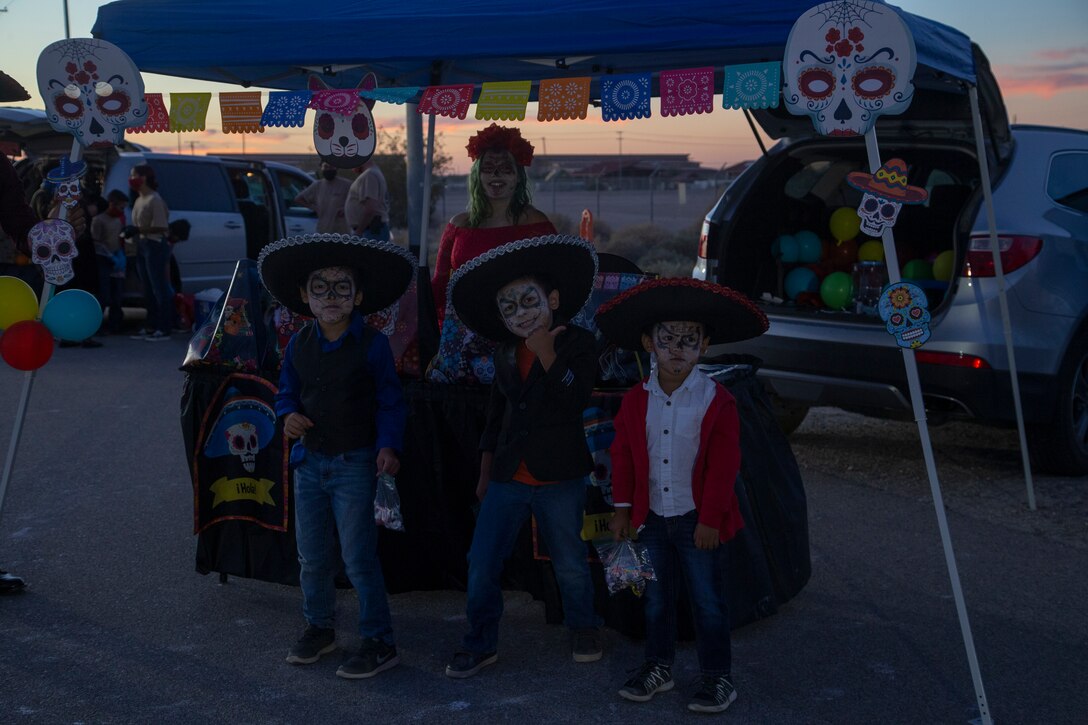 Service members and their families decorated their vehicle trunks in the spirit of Halloween during the annual Red Ribbon “Trunk or Treat” drive thru event held aboard Marine Corps Air Station Yuma, Ariz., October 29, 2020. The event was hosted and sponsored by Marine Corps Community Services to promote a drug-free Marine Corps and raise awareness for sexual assault prevention.   (U.S. Marine Corps photo by LCpl. Gabrielle Sanders)