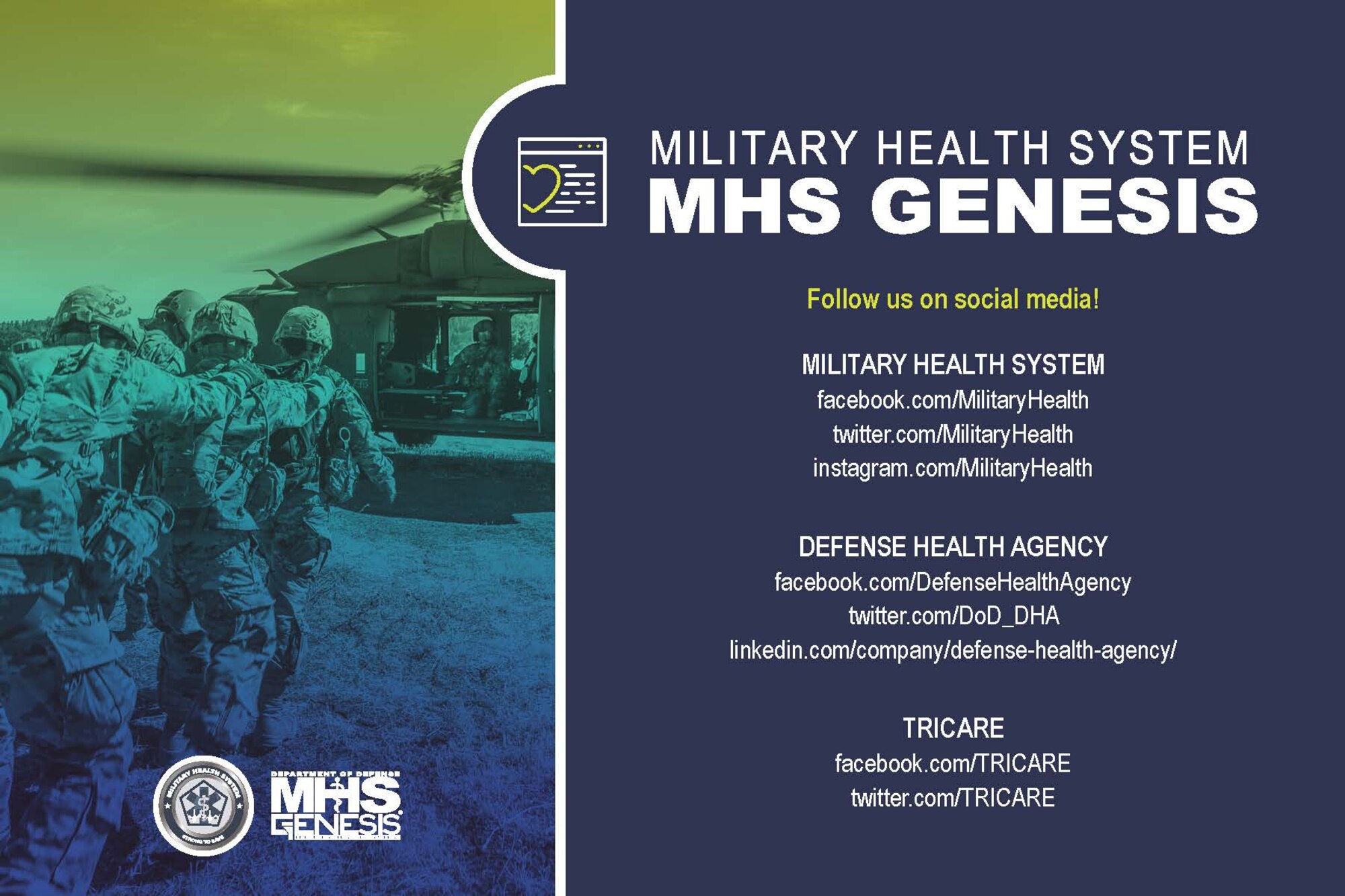-	MHS GENESIS is the new electronic health record (EHR) for the Military Health System. It is the single, continuous record of care that will support the provision and coordination of care for 9.5 million TRICARE (i.e., service members, retirees, and family members) beneficiaries worldwide. Full deployment of MHS GENESIS, in all military hospitals and clinics, is expected to be complete by 2023.