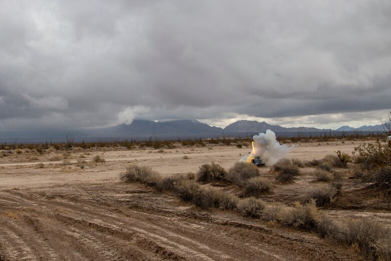 A KC-130J with Marine Aerial Refueler Transport Squadron (VMGR) 152 expends countermeasure flares to defeat a simulated surface-to-air missile, or Smokey Sam at Barry M. Goldwater Range West aboard Marine Corps Air Station Yuma training grounds, Jan 21, 2021.  The Smokey Sam tests the aircraft’s electronic countermeasure systems and ensures that flares are expended to defeat the infrared threat.  (U.S. Marine Corps photo by LCpl. Gabrielle Sanders)