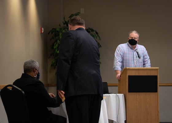 NAVFAC Southeast Director of Safety Dale Powell answers questions received through virtual chat after his safety presentation during the command’s first Virtual Industry Engagement Day.