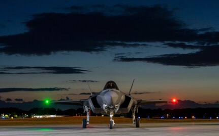 An F-35A Lightning II pilot assigned to the 134th Fighter Squadron, Vermont Air National Guard, prepares for launch during routine flying operations