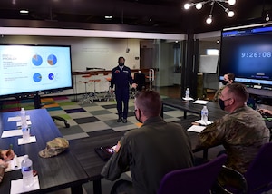 The SparkX Cell Innovation and Idea Center on Joint Base Andrews held its first ever joint 316th Wing and 89th Airlift Wing Spark Tank on March 26, 2021. The event provided a forum for presenters to bring forward innovative ideas to wing leadership in hopes of improving base operations and quality of life. (U.S. Air Force photo by Staff Sgt. Cary Smith)