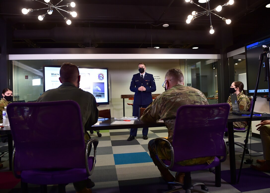The SparkX Cell Innovation and Idea Center on Joint Base Andrews held its first ever joint 316th Wing and 89th Airlift Wing Spark Tank on March 26, 2021. The event provided a forum for presenters to bring forward innovative ideas to wing leadership in hopes of improving base operations and quality of life. (U.S. Air Force photo by Staff Sgt. Cary Smith)
