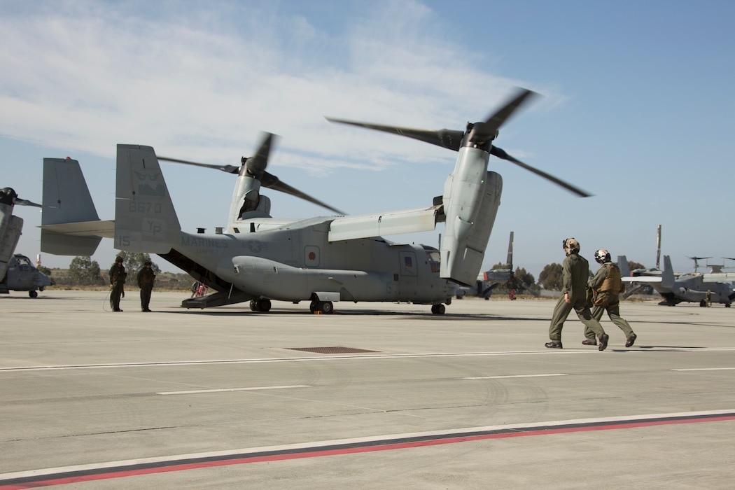 U.S. Marine Corps Lt. Gen. Karsten Heckl, commanding general of I Marine Expeditionary Force, greets Marines with Marine Medium Tiltrotor Squadron 163, Marine Aircraft Group 16, 3rd Marine Aircraft Wing, at Marine Corps Air Station Miramar, California, April 6, 2021. Routine visits and inspections play a vital role in ensuring that all equipment and personnel meet standards as the Marine Corps makes strides toward implementing the Force Design 2030. After the tour and inspection of the hangar, Lt. Gen. Heckl piloted an MV-22B Osprey to Marine Corps Air Station Pendleton. (U.S. Marine Corps photo by Lance Cpl. Julian Elliott-Drouin)