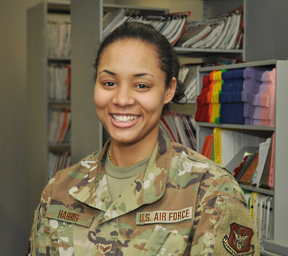 Senior Airman Mariah Harris, 445th Aerospace Medicine Squadron customer support staff administration journeyman, is the 445th Airlift Wing April Spotlight Performer. (U.S. Air Force photo/Senior Airman Angela Jackson)