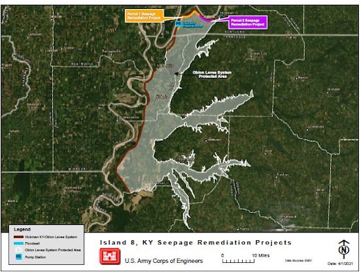 IN THE PHOTO, a map showing the Obion Levee System protected area once all projects are executed.