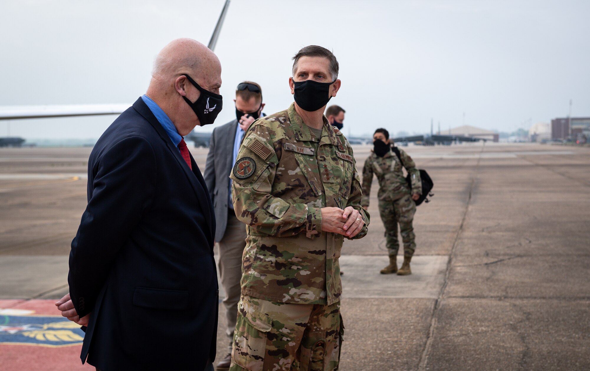 Honorable John P. Roth, acting Secretary of the Air Force, meets Gen. Tim Ray, Air Force Global Strike Command commander, at Barksdale Air Force Base, Louisiana, April 6, 2021.