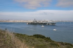 USS Abraham Lincoln (CVN 72) departs San Diego April 5, 2021, headed out to sea trials after undergoing a seven-month Planned Incremental Availability at Puget Sound Naval Shipyard & Intermediate Maintenance Facility's San Diego Detachment. Lincoln successfully completed sea trials April 7, 2021. (PSNS & IMF photo by Robin Lee)