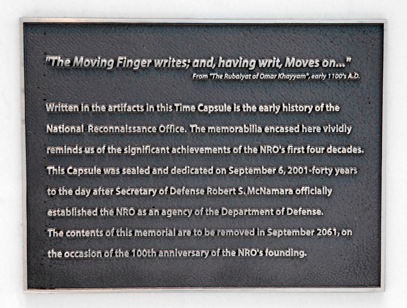 NRO Time Capsule Plaque